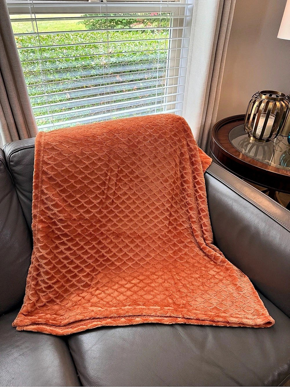 Safdie & Co. Textured Orange Polyester Throw